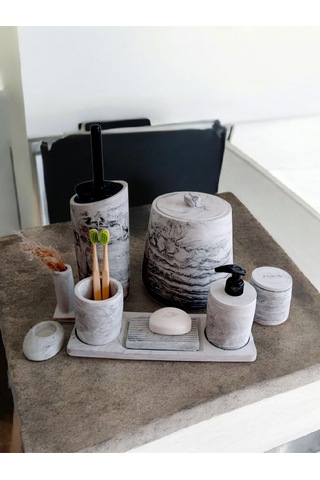 Antrasit Beton Banyo Seti Tuvalet Wc Sıvı Sabunluk Diş Fırçalığı Aksesuar Takım Antrasit