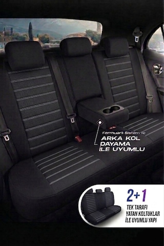 Nemrut Serisi Lakost Kumaş Universal Oto Koltuk Kılıfı Tam Set Siyah-Beyaz