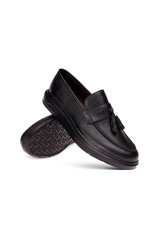 Deery Hakiki Deri Püsküllü Siyah Comfort Erkek Loafer Siyah