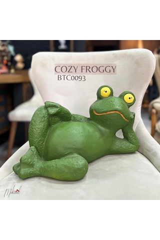Şaşkın Yeşil Kurbağa Figürü Rahat Poz Bahçe Dekoru Dış Mekan