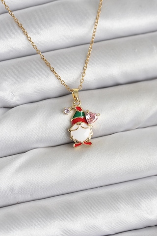 Zarif Boyunlar İçin Golden Çelik Zincir Yılbaşı Tema Kadın Kolye Metalik