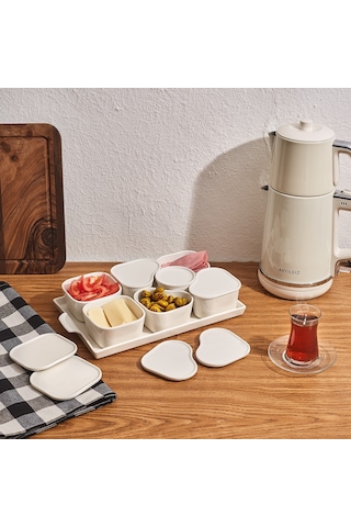 Aryıldız 15 Parça Tepsili Oval Porselen Kahvaltılık Ar249345 Beyaz