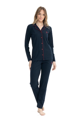 U.s. Polo Assn. 11000 Kadın Boydan Düğmeli Patlı Uzun Kol Pijama Takım Siyah