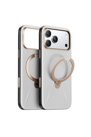 Torras Apple iPhone Uyumlu 17 Pro O Stand Spin Vegskin Serisi Magsafe Kılıf Gri