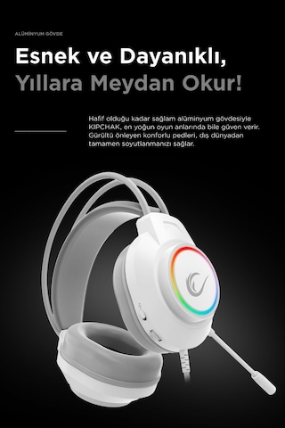 Kipchak Gaming Mikrofonlu Oyuncu Kulaklığı Beyaz Rgb Led 7.1 Rm-k55