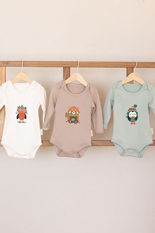 Mom Cherie 3'lü Winter Baskılı Uzun Kollu Bebek Zıbın Seti %100 Pamuk Çıtçıtlı Body Çok Renkli