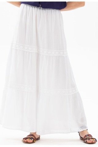 Uzun Şile Bezi Dantelli Etek Beyaz Byz