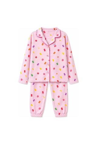 Harıbo Haribo Lisanslı Gömlek Yaka Uzun Kollu Desenli Pijama Takımı Pembe