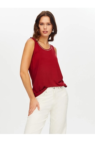 Faik Sönmez Yakası Şeritli Kadın Askılı Bluz W26atl002 Bordo