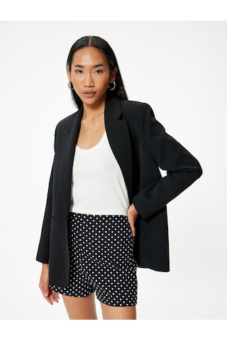 Koton Puantiyeli Mini Şort Yüksek Bel Slim Fit Siyah Desenli 4sak40313uw Siyah