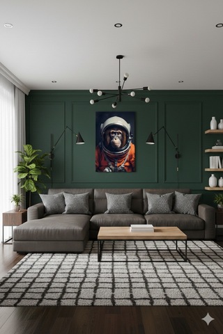 Astronot Maymun Uzay Macerası Futuristik Monkey Astronaut Concept Cam Tablo
