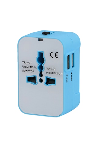 Taşınabilir Çok Fonksiyonlu Çift Usb Bağlantı Noktaları Küresel Evrensel Seyahat Duvar Şarj Cihazı Güç Soketi, İpad, İphone, Galaxy, Huawei, Xiaomi, Lg, Htc Ve Diğer Akıllı Telefonlar İçin, Şarj Edilebilir Cihazlar Mavi