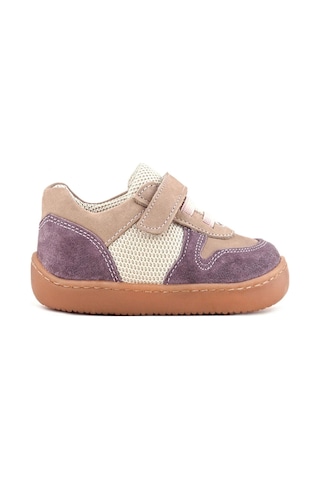Rakerplus Bob Hakiki Deri Mor Pudra Barefoot Cırtlı Lastikli Bebek Sneaker Ayakkabı Mor