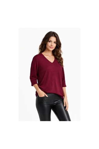 Kadın Triko Kısa Kol Bluz 12945 Bgl-st05312 Bordo