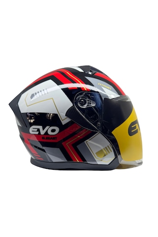 Kask Evo Marka Çenesiz Yarım Kask Siyah -Kırmızı