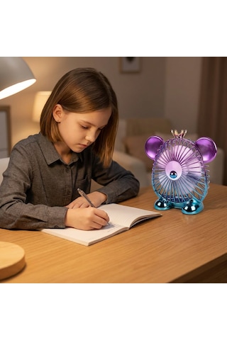 Sevimli Ayıcık Tasarımlı Mini Masaüstü Fan Taşınabilir Sessiz Usb Şarjlı Vantilatör 1200mah