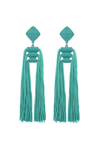 Yeşil+sarı Kadınlar İçin Püsküllü Sarkan Küpeler Yeşil