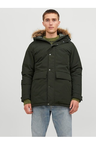 Jack & Jones Erkek Kapüşonlu Uzun Mont Haki Parka 12236096 Haki