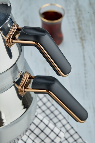 Everest 18/10 Paslanmaz Çelik Orta Boy Çaydanlık 0,75 L Demlik 1,75 L Alt Hazne Siyah