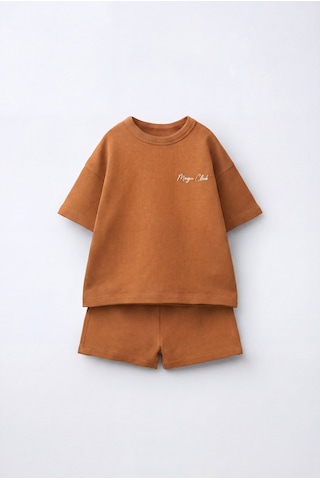 Unisex Çocuk Pamuklu Taba Magu Club T-shirt Şort Takım Çok Renkli