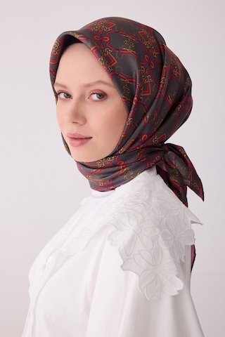 Klasik Desen İpek Twill Eşarp - 2026 İlkbahar-yaz T 4328 Füme