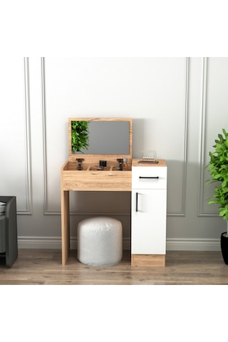 Arnetti İnci Aynalı Makyaj Masası Atlantik Çam Beyaz