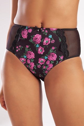 Golshan Gardenia Control Slip, Kadın Dantelli Çiçek Baskılı Siyah Yüksek Bel Külot Çok Renkli