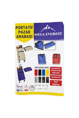 Aksu Pazar Arabası Portatif Katlanabilir Tekerlekli Market Çantası & Alışveriş Bez Torba 75x35cm 50 Kar