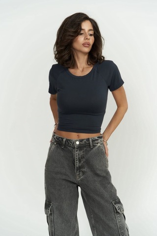 Mai Collection Mai Studios Co. Perla Vatkalı Antrasit Crop Bluz Antrasit