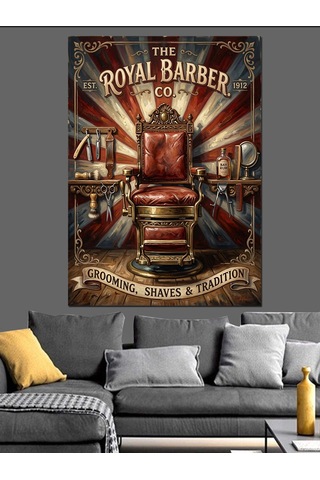 The Royal Barber Berber Koltuğu Dekoratif Kanvas - Mdf Ahşap Tablo