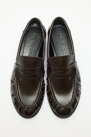 Lutvelizade Loafer 2517 Klasik Deri Görünümlü Oval Burun Acı Kahve Kadın Loafer Acı Kahverengi