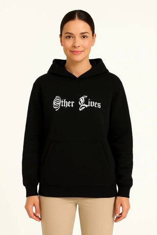 Tarz Yeri Kadın Kapüşonlu Kanguru Cepli Sweatshirt 3 İplik Pamuklu Baskılı Hoodie - Siyah