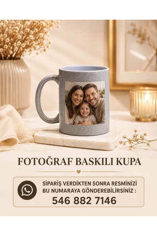 Simli Kişiye Özel Baskılı Kupa-4 Farklı Renk Seçeneği Gri