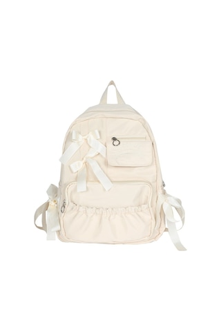 Jeemson Bej Renkli Nylon Çanta, Bow Dekorasyonlu, Çok Bölmeli, Ayarlanabilir Askılı Kemerli, Üniversite/ Günlük Kullanıma Uygun Sırt Çantası Çok Renkli