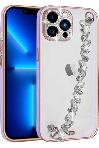 Apple Uyumlu iPhone 12 Pro Max Kılıf Taş Süslemeli Kamera Korumalı El Tutamaçlı Zore Blazer Kapak Lila