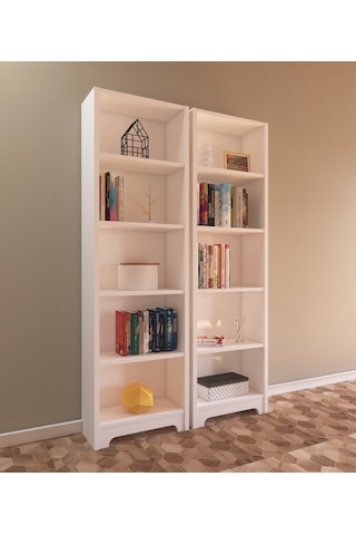 Nur Mobilya Ecem 2'li Kitaplık Beyaz Arkalıklı Model