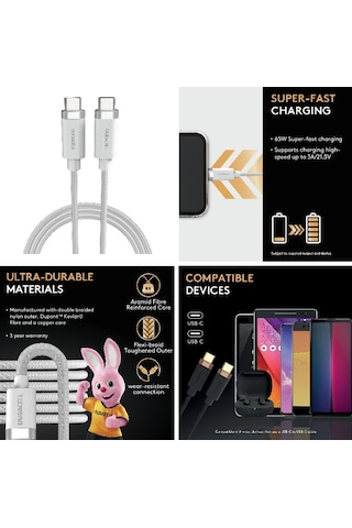Duracell 1M USB-C to USB-C Şarj Kablosu Siyah