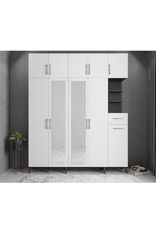 Açelya Portmanto Vestiyer Füme Beyaz  200cm M10