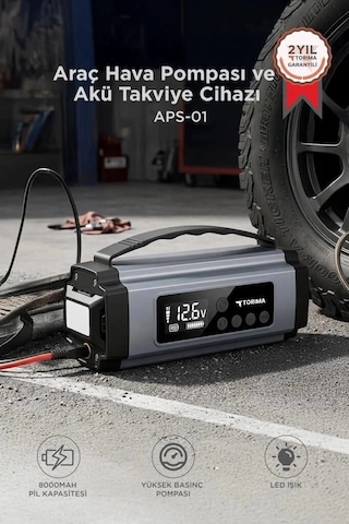 Premium Torima Araç Hava Kompresörü Aps01 Yol Yardım Işıklı Pompa Dijital Ekran