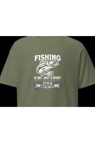 Wildstyle Fishing Is A Way Of Life Balıkçılık Yaşam Tarzı Baskılı Unisex Bisiklet Yaka Pamuklu Tişört - Haki