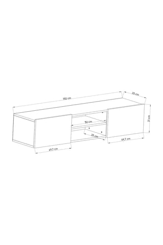 Df17102 Led Işıklı Duvara Monte Tv Ünitesi, 2 Kapaklı Dolaplı, Raflı 150 Cm Tv Alt Ünitesi Beyaz
