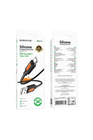 Borofone Bx114 Yapı 3a Usb Tip-c Şarj Veri Kablosu, Uzunluk: 1m Siyah