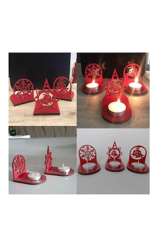 Yılbaşı Temalı Dekoratif Mumluklar - 3'lü Set - Siyah Rengi