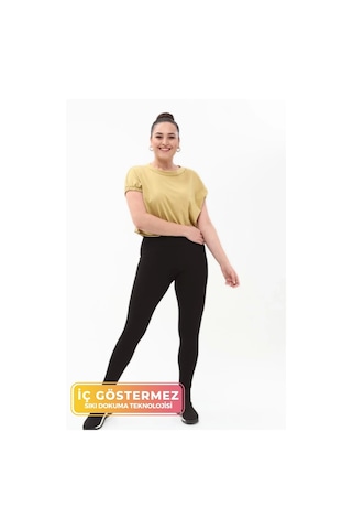 Kadın Konforlu Sporcu Modeli Yazlık Spor Taytı Fitness Gym Training Parlak Battal Fitilli Spor Tayt Siyah