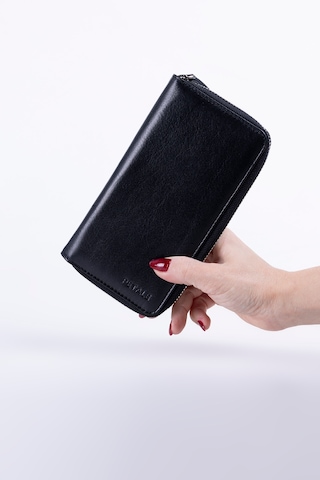 Lysande Hakiki Deri Unisex Telefon Bölmeli Cüzdan 15 Kartlıklı Cüzdan Kartlık siyah