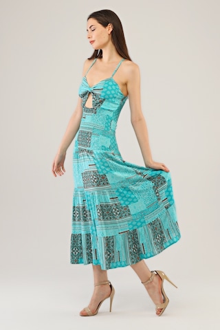 Avver Kadın Gipeli Lastikli Omuz Askılıklı Elbise-Mavi