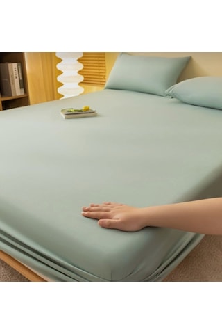 Totem Ranforce Pamuklu Mint Yeşili Yastık Kılıflı Lastikli Çarşaf