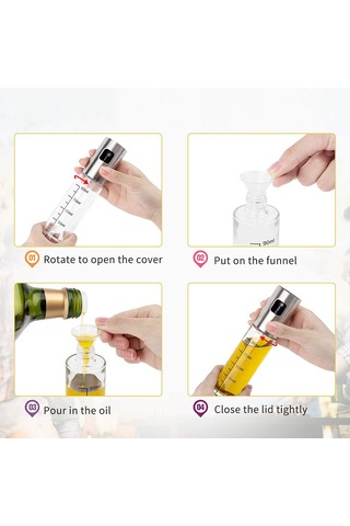 Suofeng 304 Çelik 100ml Ölçülü Sprey Yağ Botu 4'lü Set: Funnel, Yağ Fırçası Ve Temizleme Fırçası İle Ev/restoran Mutfak, Barbekü, Salata Kullanıma Uygun Çok Renkli