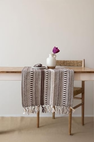 Neula %100 Pamuk Örme Runner 40 X 110 Cm Koyu Kahve Açık Bej