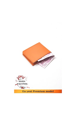 Turuncu Cüzdan Vegan Deri İnce Gizli İçten Çıt Çıtlı Kapama Süper İnce Ve Zarif Hediye Paketinde Siyah